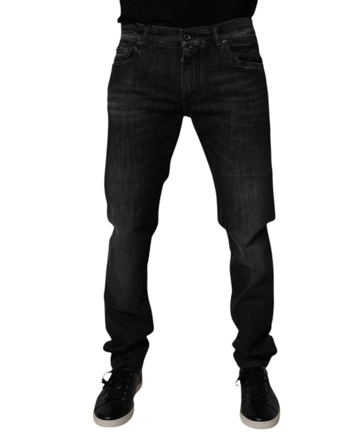 Jeans skinny da uomo in denim grigio scuro lavato