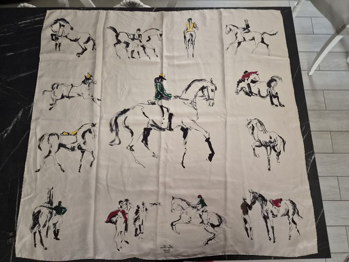 Foulard quadrato in seta con motivo equestre