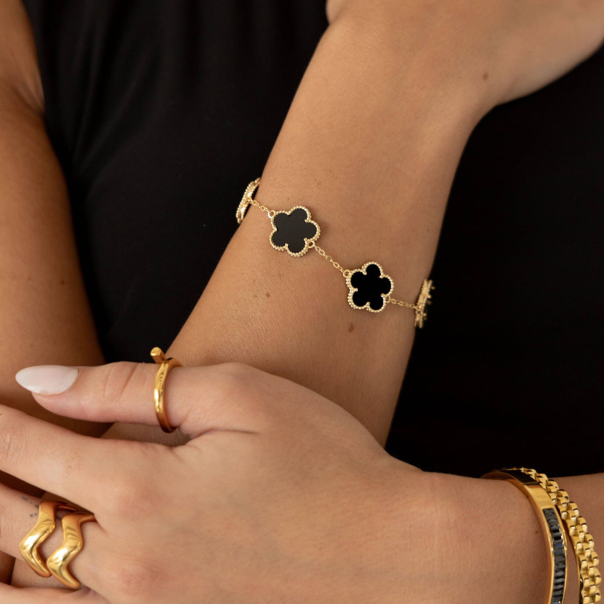 Bracciale Sahira Adeline Clover dorato variante Onice – foto 8