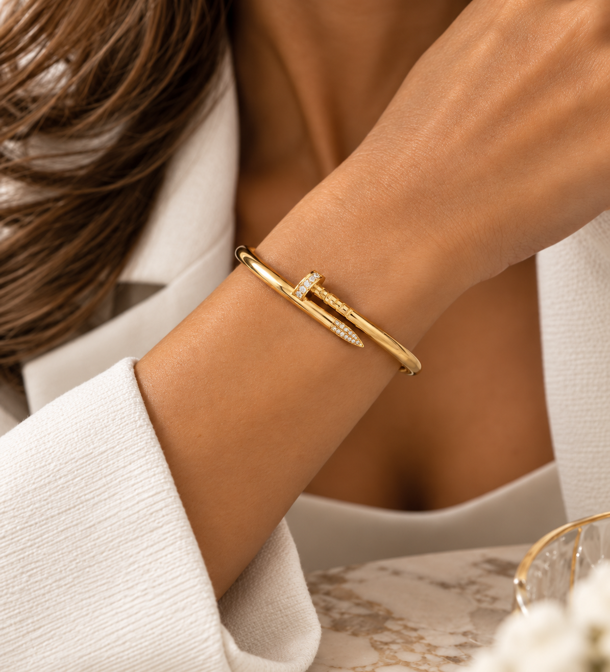 Bracciale Sahira Axel a chiodo pavé dorato con zirconi CZ – foto 2