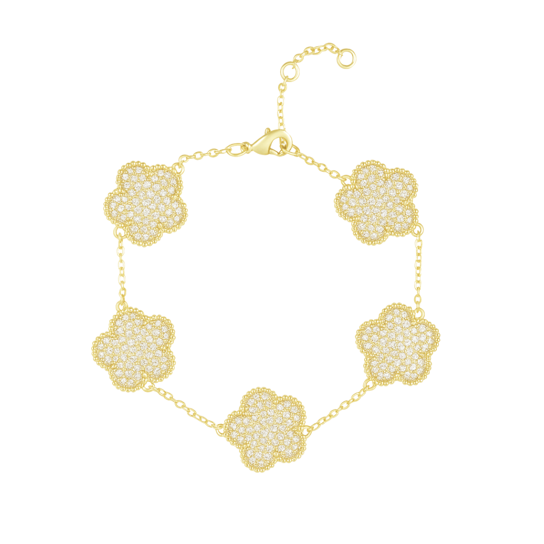 Bracciale Sahira Adeline Clover pavé dorato con zirconi CZ – foto 1